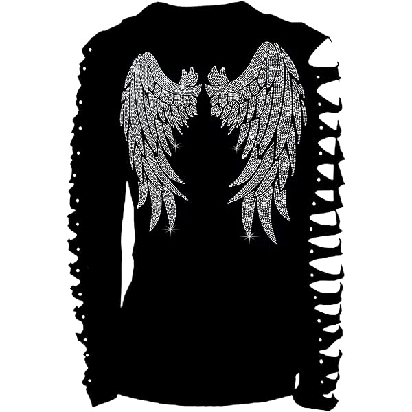 Fashion2ne1 Long Angel Wings Bling Bling Rhinestones T-Shirt